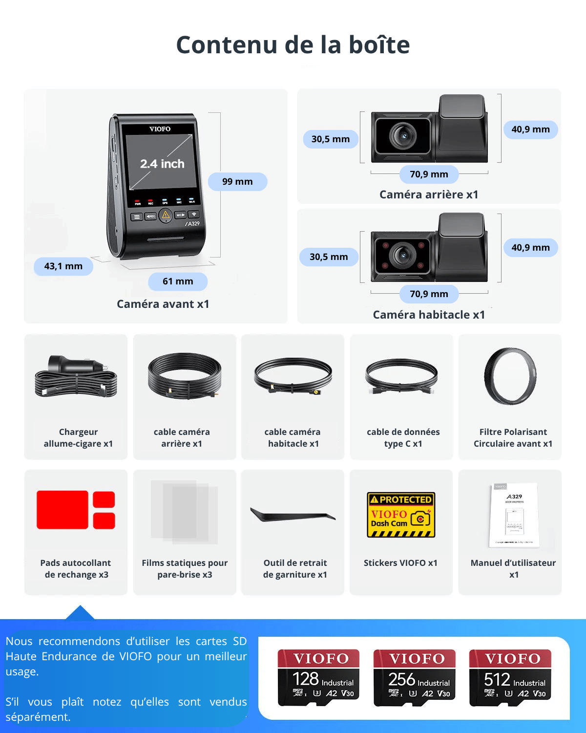 VIOFO A329S 3 Canaux